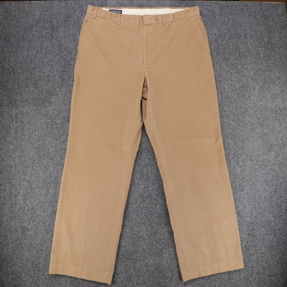 Vintage Lands End Mens Tan Corduroy Pants Made in USA Size 38 Straight Leg Khaki